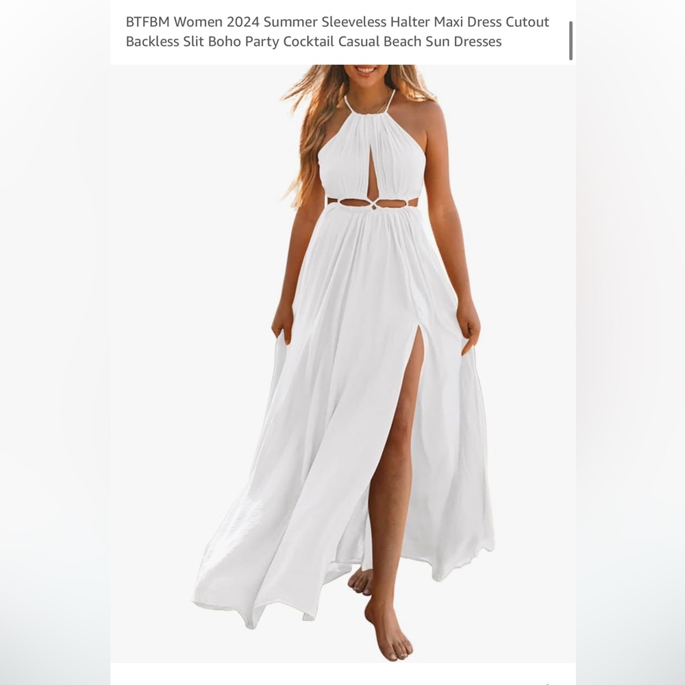 Sleeveless summer dress with thigh slit and cut outs